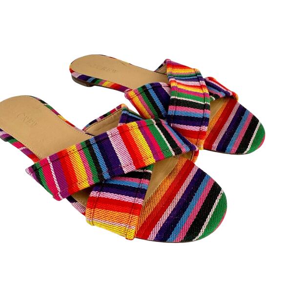 J . Crew Multicolor Rainbow Stripe Cora Criss Cross Strap Slide Sandals - Picture 5 of 11